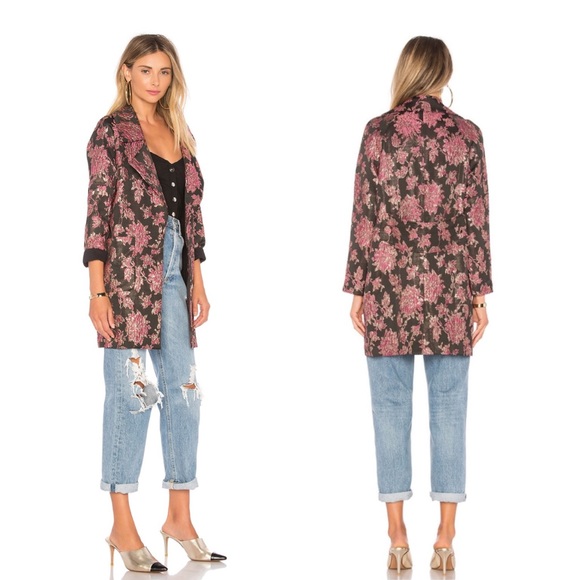 For Love & Lemons Luella Metallic Jacquard Coat - Picture 2 of 5
